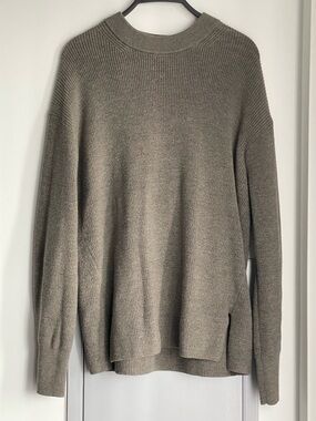 LULULEMON Olive Green Ribbed Knit Merino Wool & Cotton Blend Crewneck Sweater